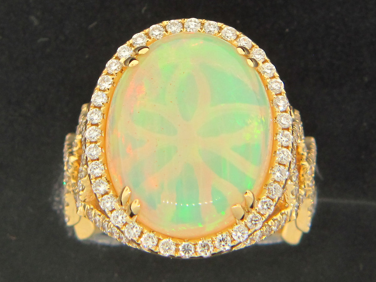 OPAL & DIAMOND OVAL RING, 18KY (O)