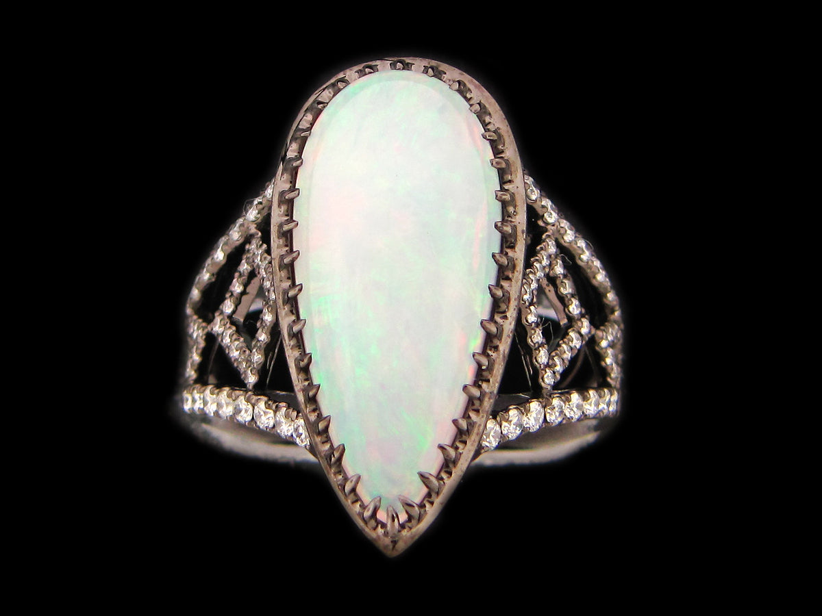OPAL & DIAMOND RING, 18K BLACK FINISH (O)
