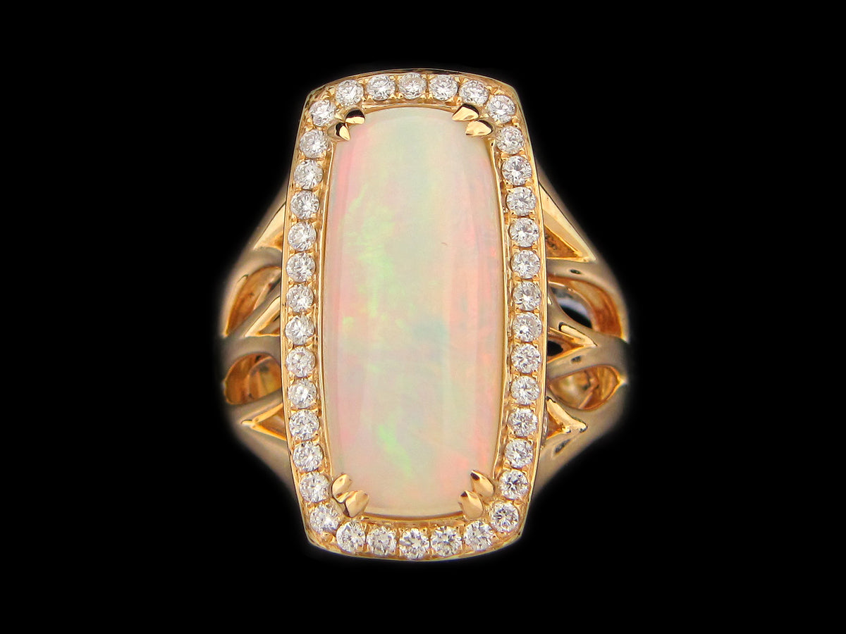 OPAL & DIAMOND RING, 18KY (O)