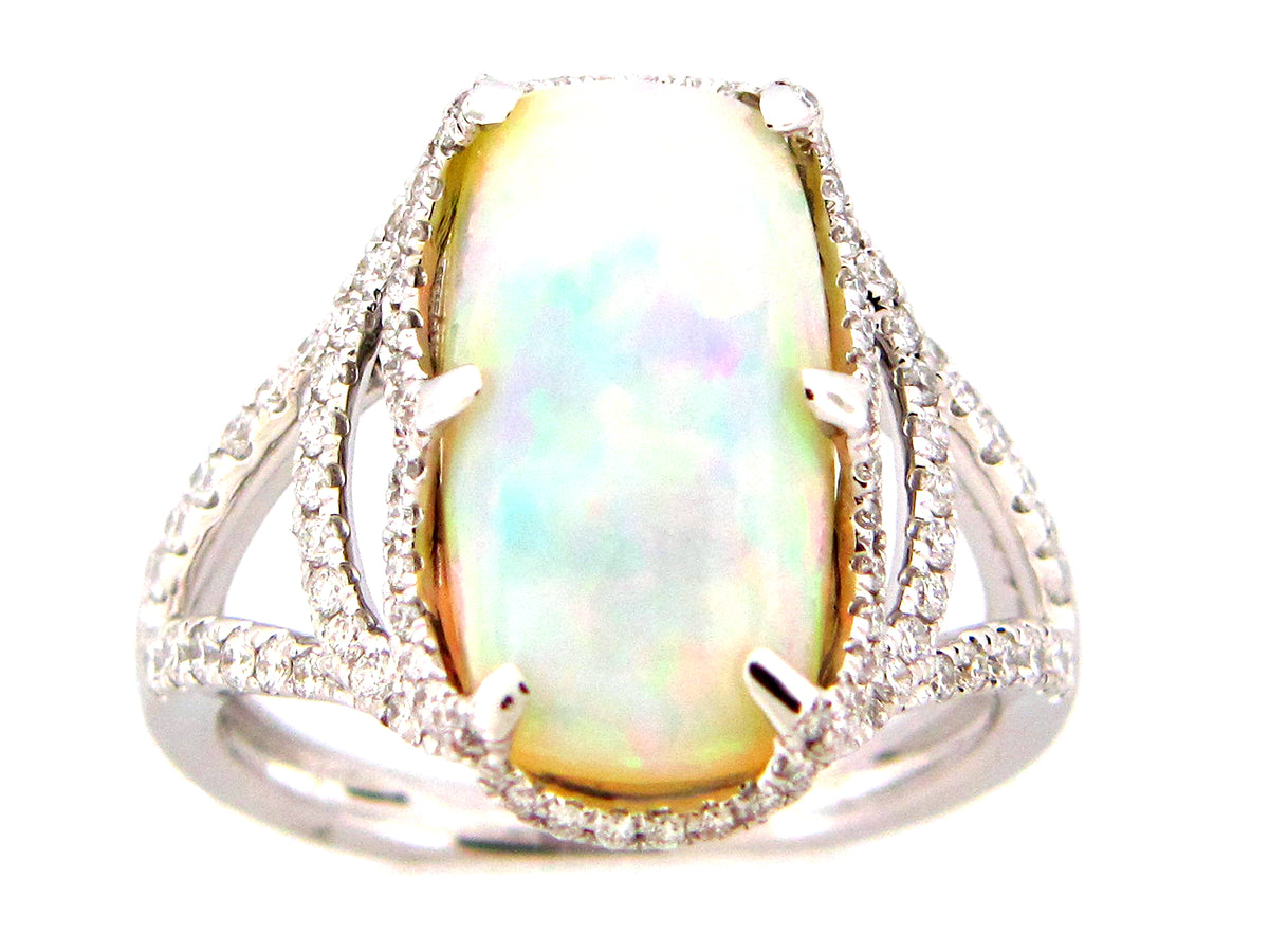 OPAL & DIAMOND RING, 18KW (O)