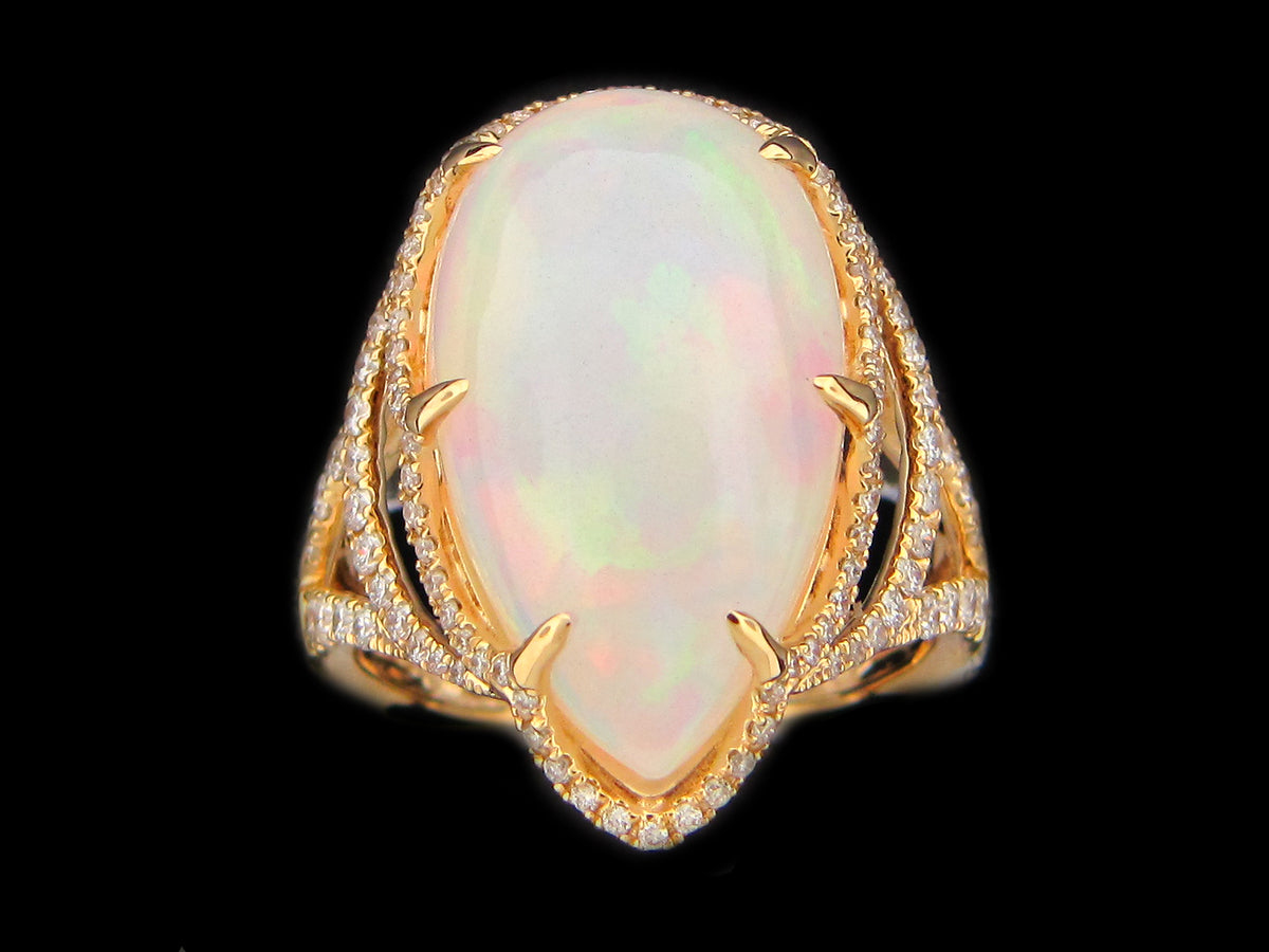 OPAL & DIAMOND RING, 18KY (O)
