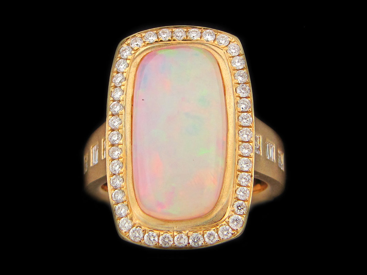 OPAL & DIAMOND RING, 18KY (O)