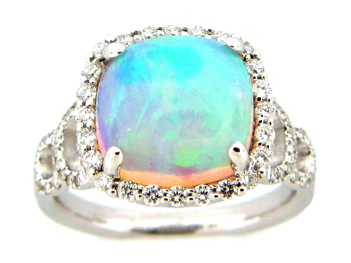 OPAL & DIAMOND RING, 18KW (O)