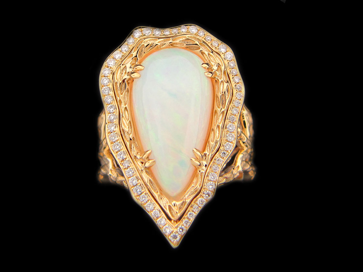 OPAL & DIAMOND RING, 18KY (O)
