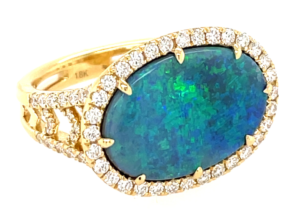 LIGHTNING RIDGE OVAL BLACK OPAL & DIAMOND RING
