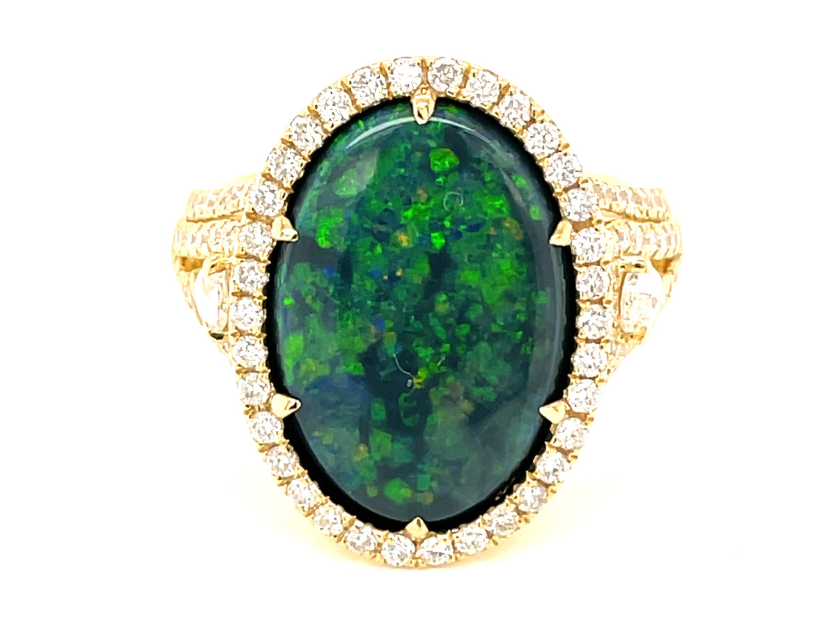 LIGHTNING RIDGE BLACK OPAL & DIAMOND RING