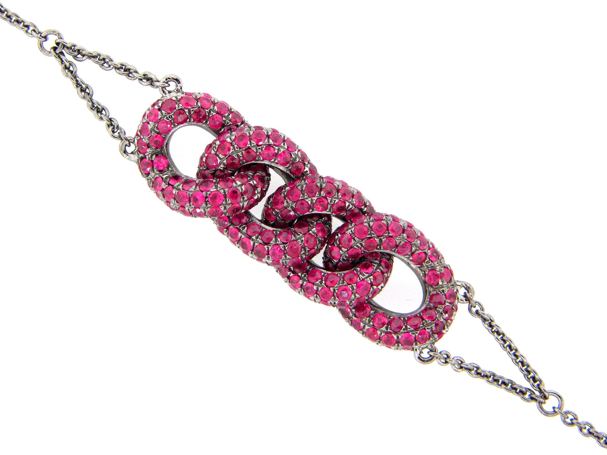 RUBY LINK BRACELET, BLACK FINISH, SILVER (H)
