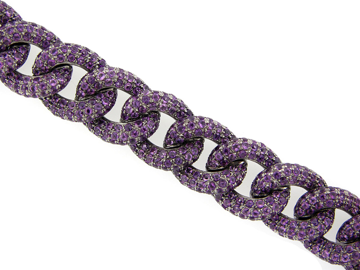 AMETHYST LINK BRACELET, BLACK FINISH, SILVER (H)