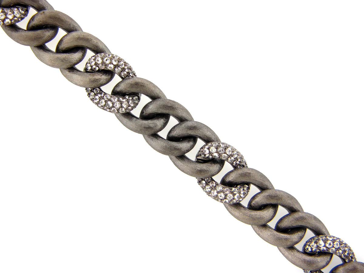 WHITE SAPPHIRE LINK BRACELET, BLACK SATIN FINISH, SILVER (H)