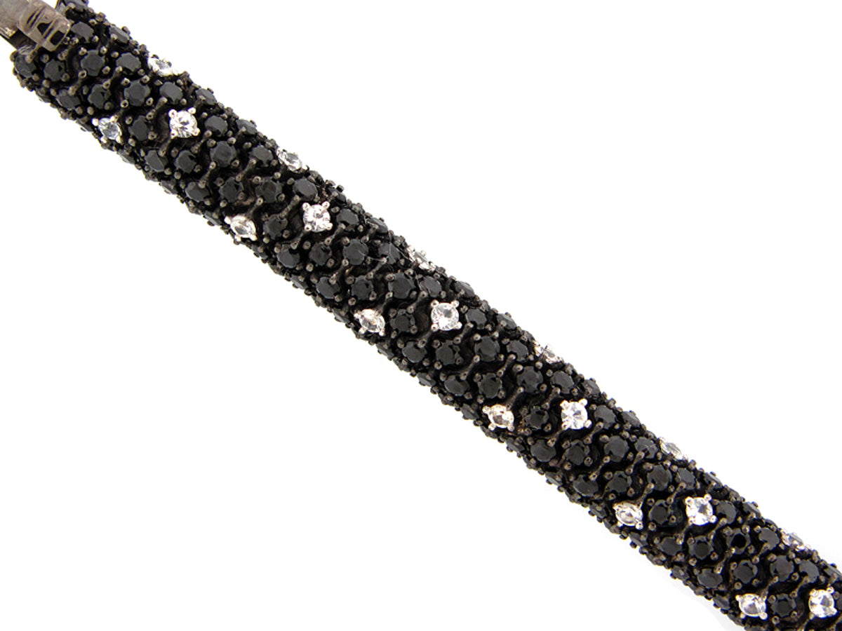 BLACK SPINEL & WHITE SAPPHIRE BRACELET, SILVER (N/E)