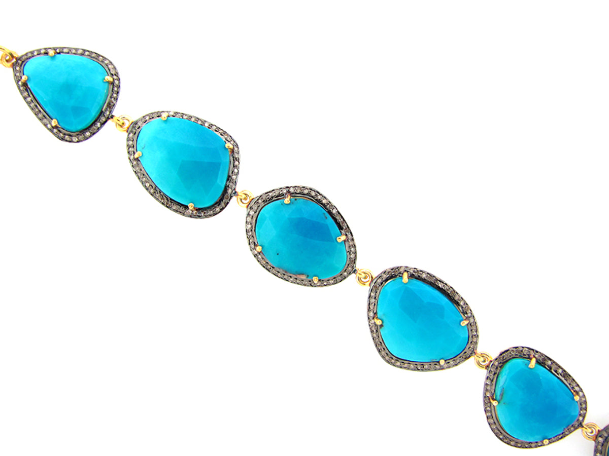 TURQUOISE & BROWN DIAMOND BRACELET, SILVER (H)