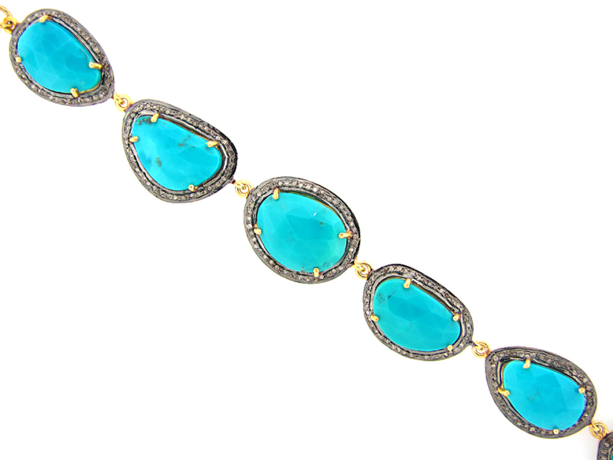 TURQUOISE & BROWN DIAMOND BRACELET, SILVER (H)