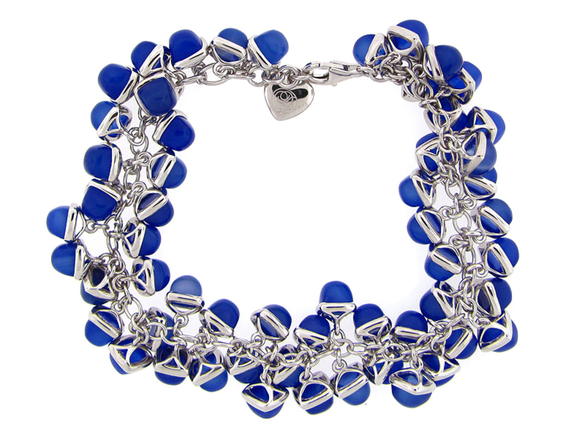BLUE AGATE BRACELET, SILVER (D)