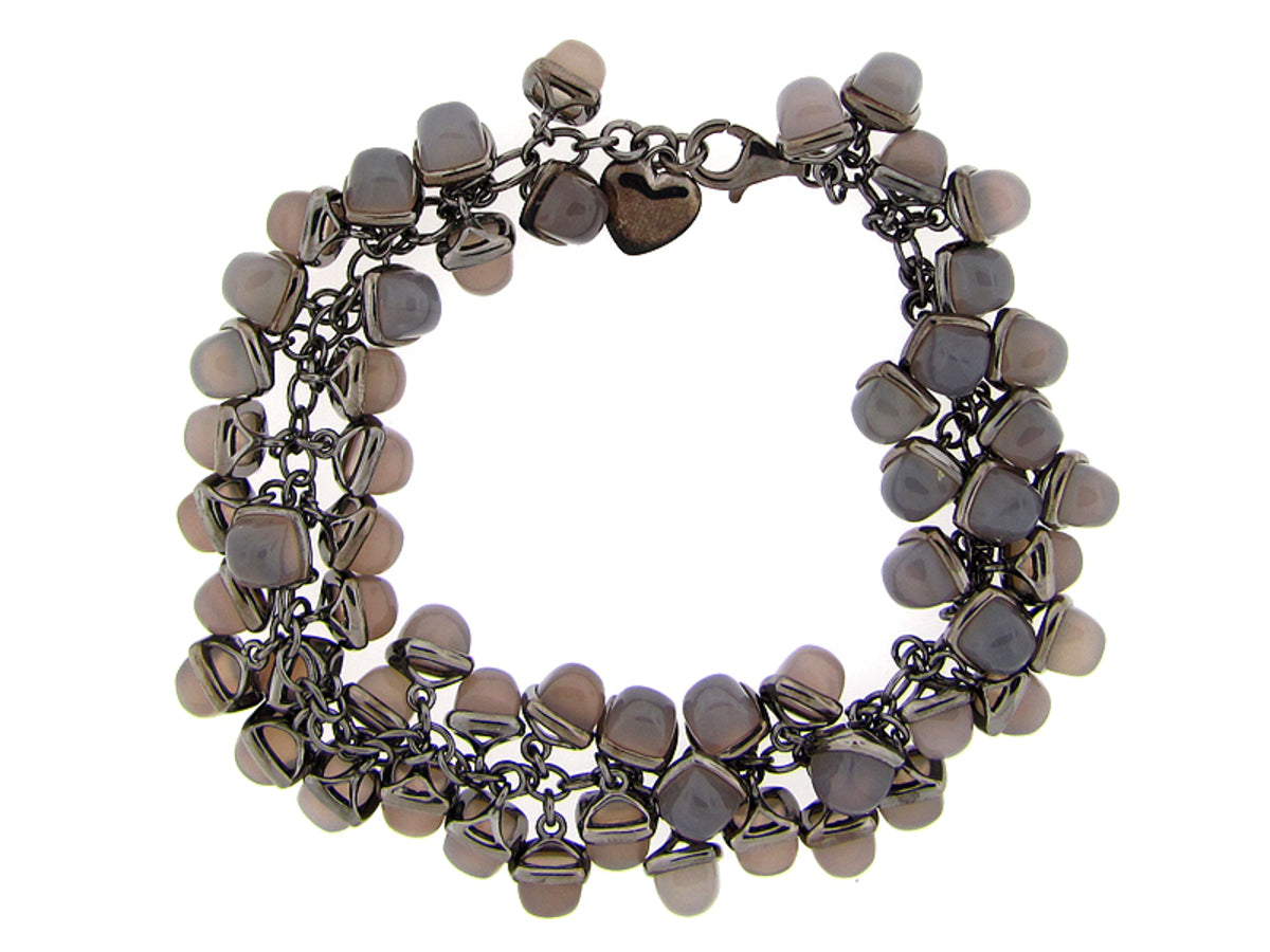 GREY AGATE BRACELET, BLACK FINISH, SILVER (D)