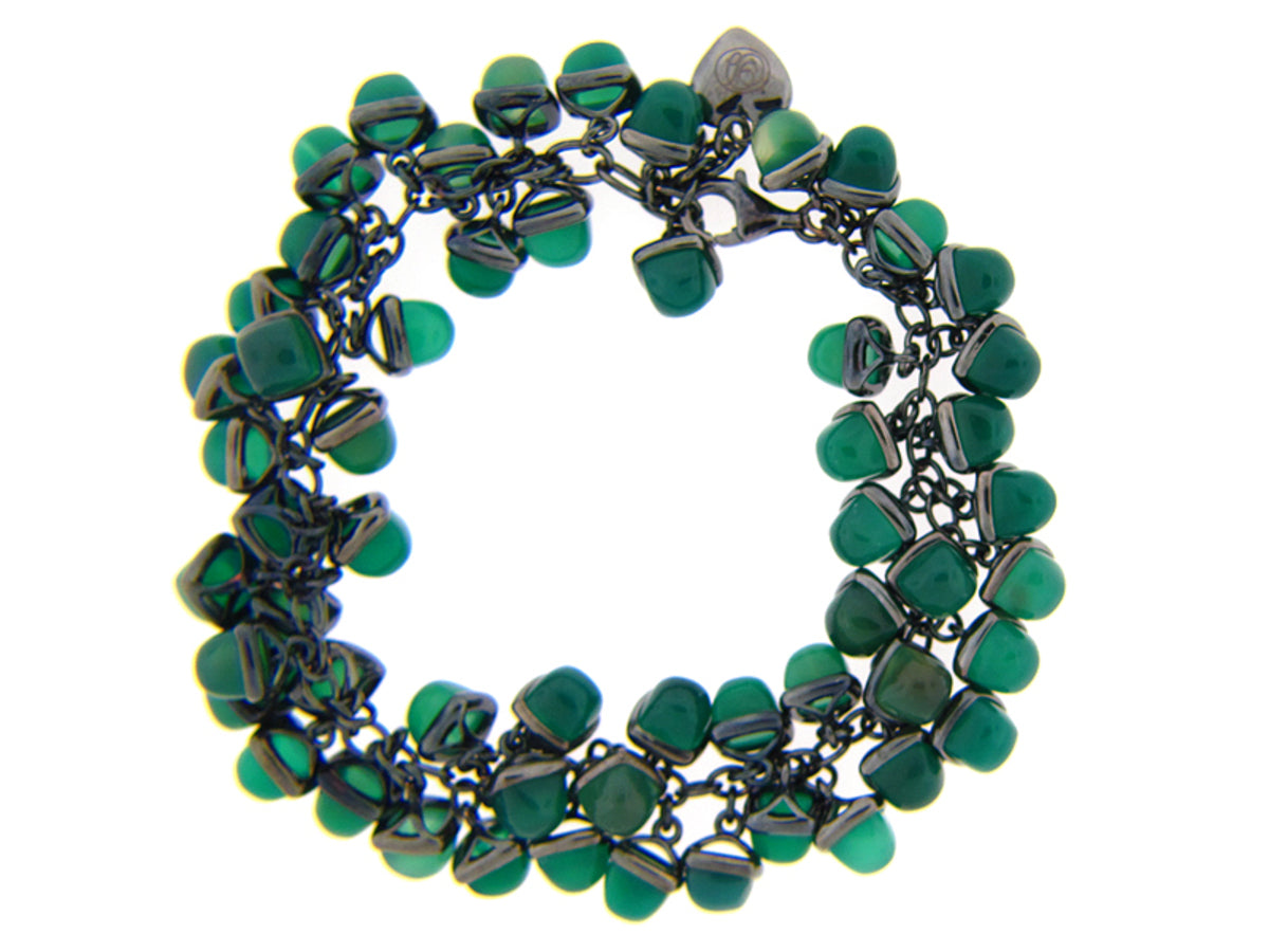 GREEN AGATE BRACELET, BLACK FINISH