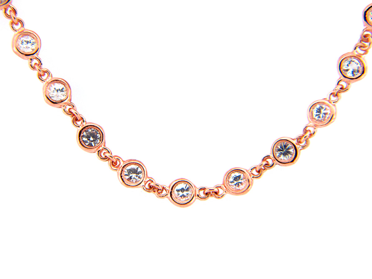 WHITE SAPPHIRE CHAIN, 18", ROSE FINISH