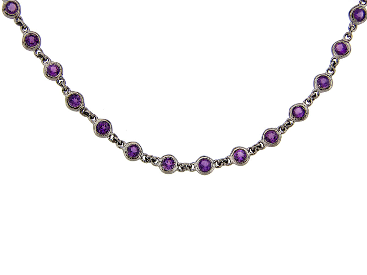 AMETHYST CHAIN, BLACK FINISH, 32", SILVER (H)
