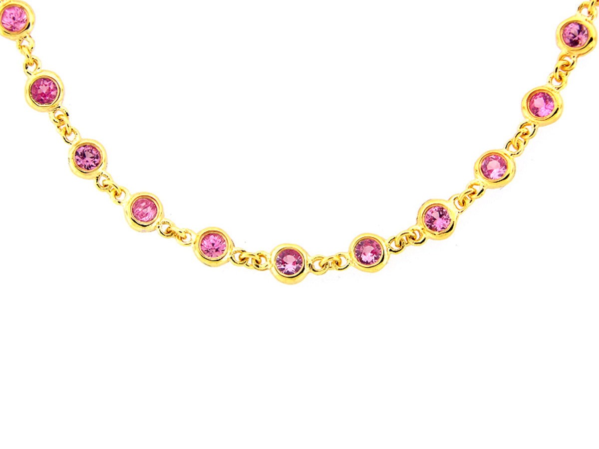 PINK SAPPHIRE CHAIN, YELLOW FINISH, 32", SILVER (H)