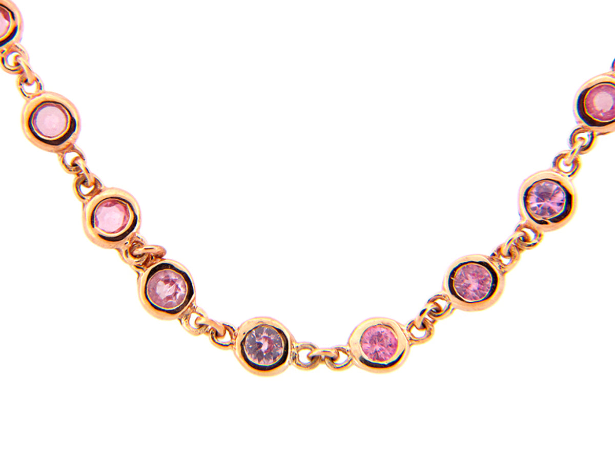 PINK SAPPHIRE CHAIN, ROSE FINISH, 32", SILVER (E)