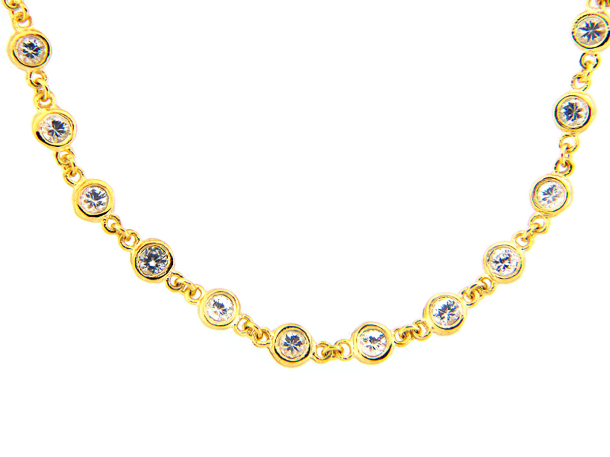 WHITE SAPPHIRE CHAIN, 40", YELLOW FINISH, SILVER (E)