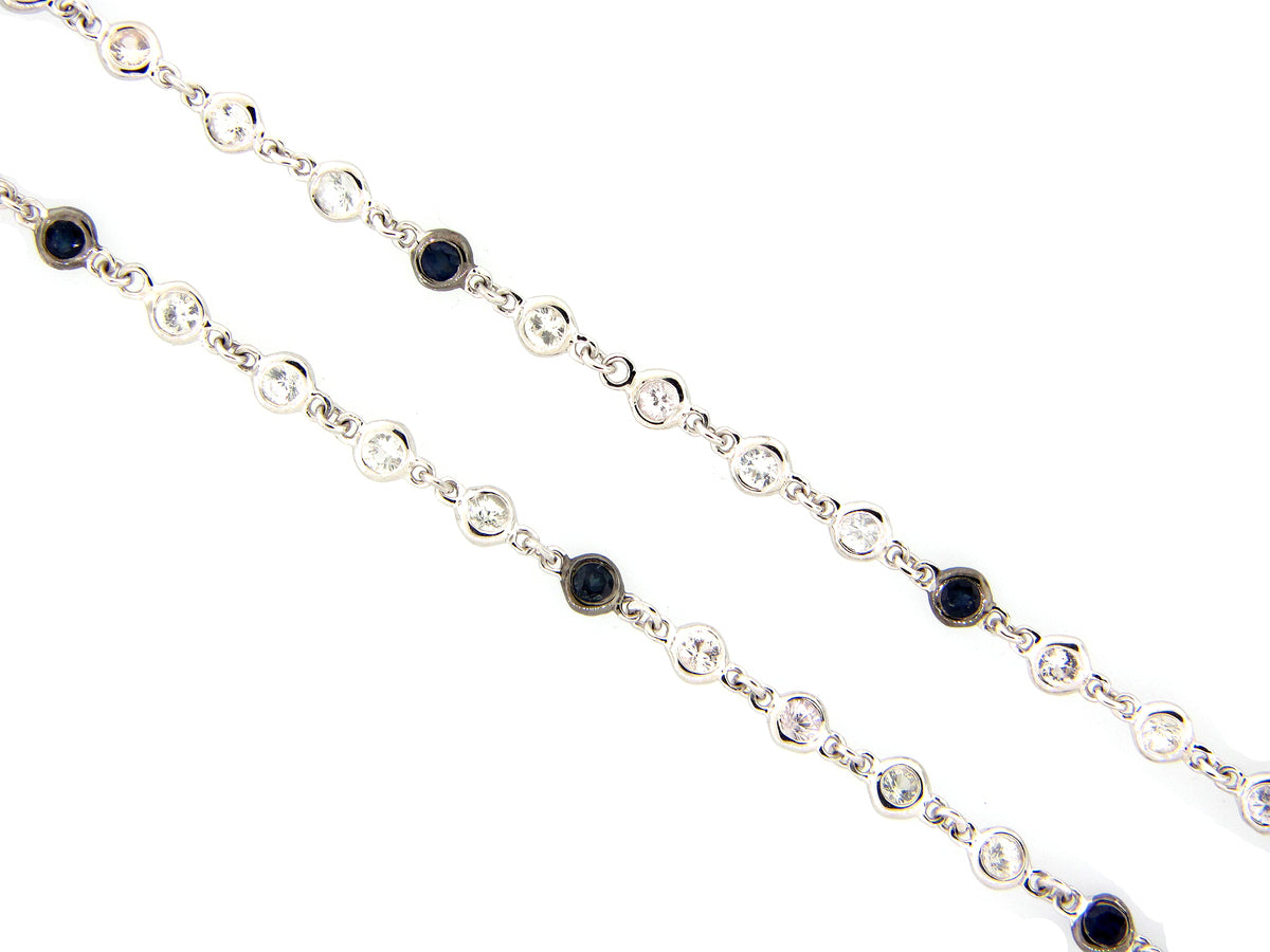 BLUE & WHITE SAPPHIRE CHAIN, 17", SILVER (H)
