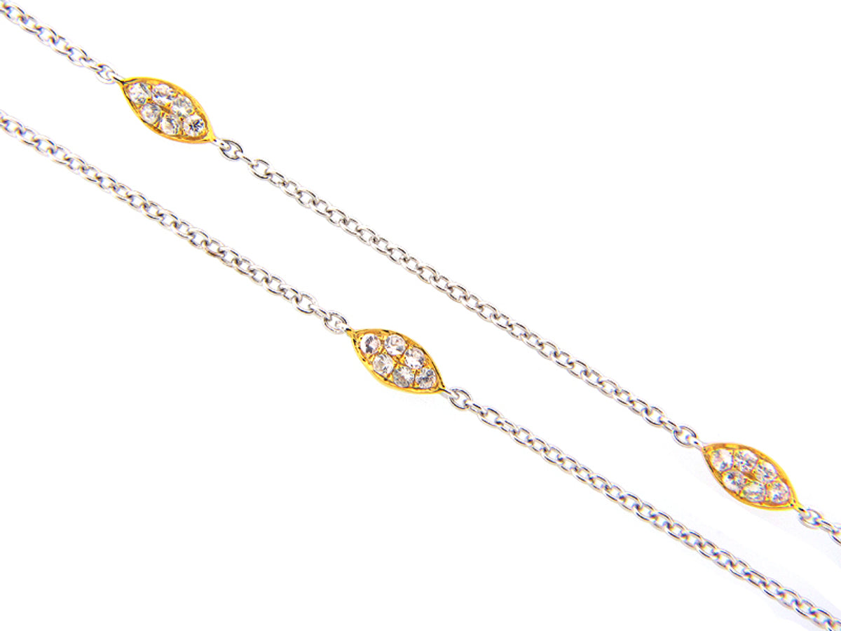 WHITE SAPPHIRE CHAIN, 16", SILVER, WHITE/YELLOW FINISH, (E)