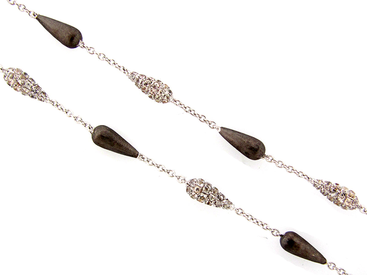 WHITE SAPPHIRE NECKLACE, SILVER, BLACK/WHITE FINISH (H)