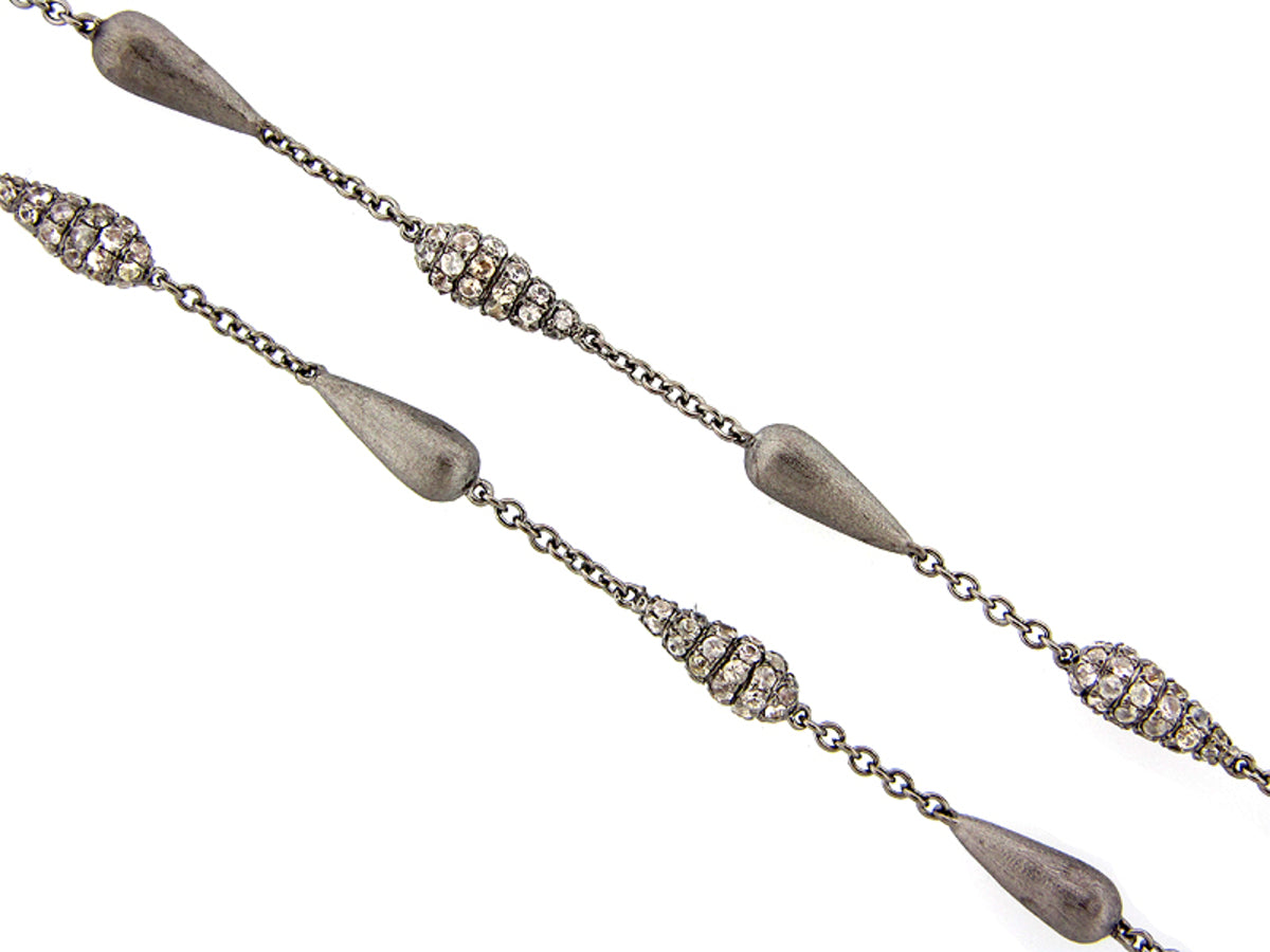 WHITE SAPPHIRE CHAIN, 32", BLACK FINISH, SILVER (H)