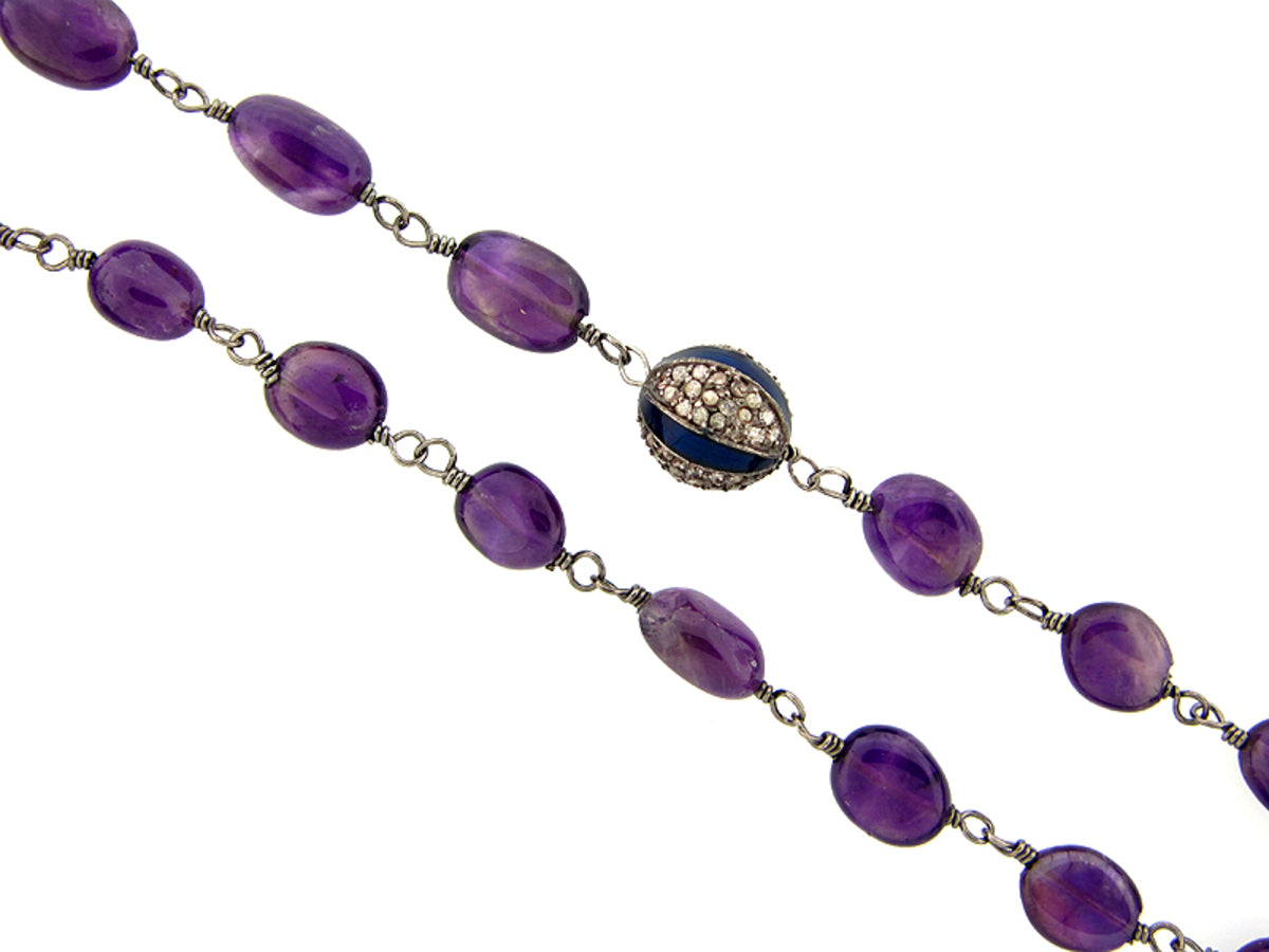 AMETHYST & BROWN DIAMOND NECKLACE, 50" LONG, SILVER (H)