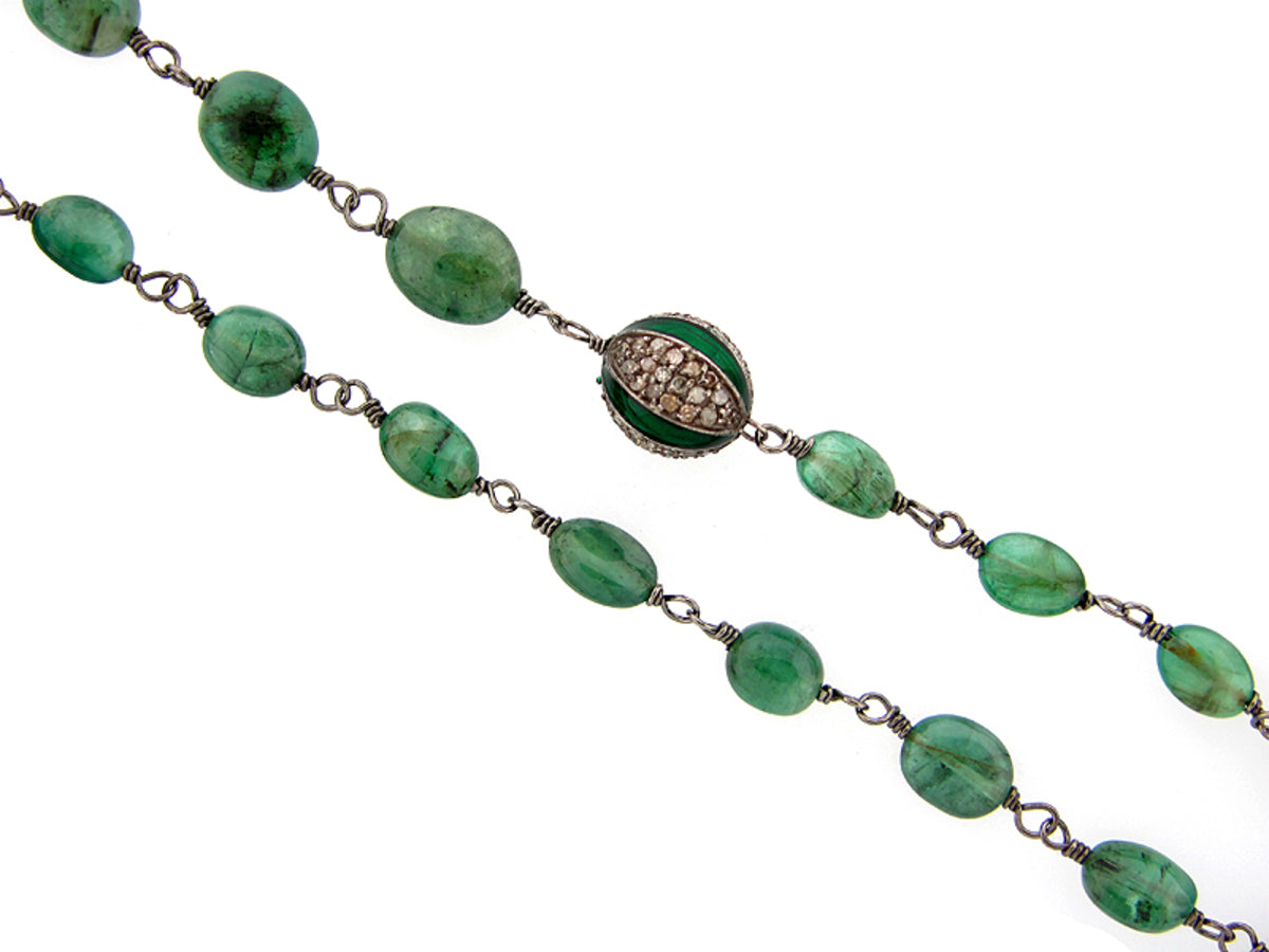EMERALD & BROWN DIAMOND NECKLACE, 50" LONG, SILVER (O/I)