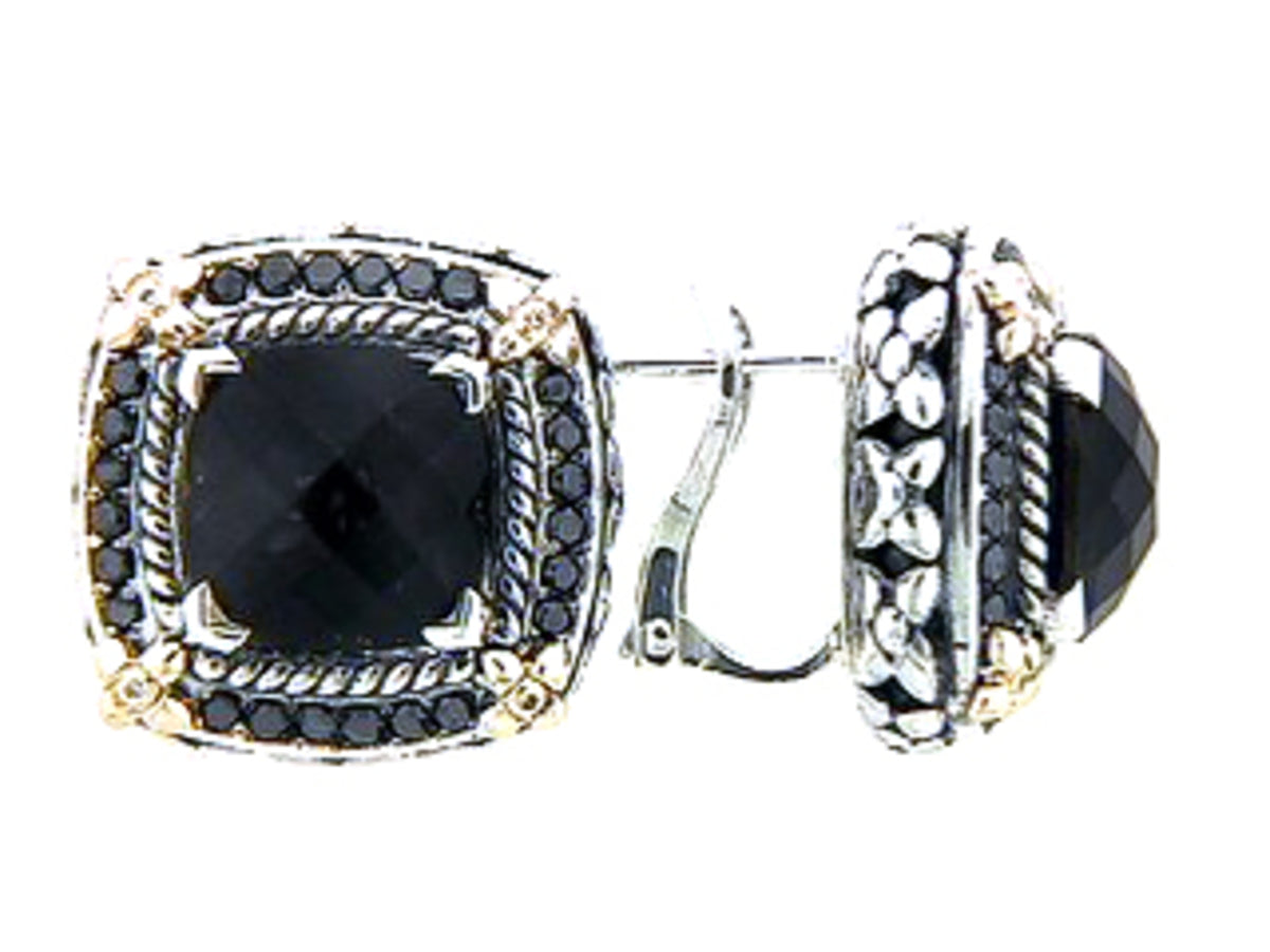 SMOKEY QUARTZ, BLACK DIAMOND & DIAMOND EARRING