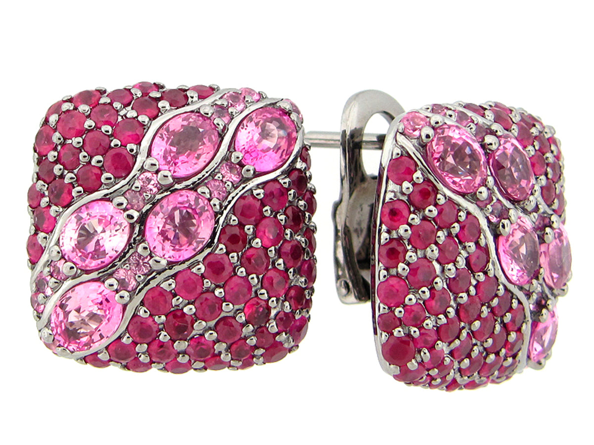 RUBY & PINK SAPPHIRE EARRING, BLACK FINISH, SILVER (H)