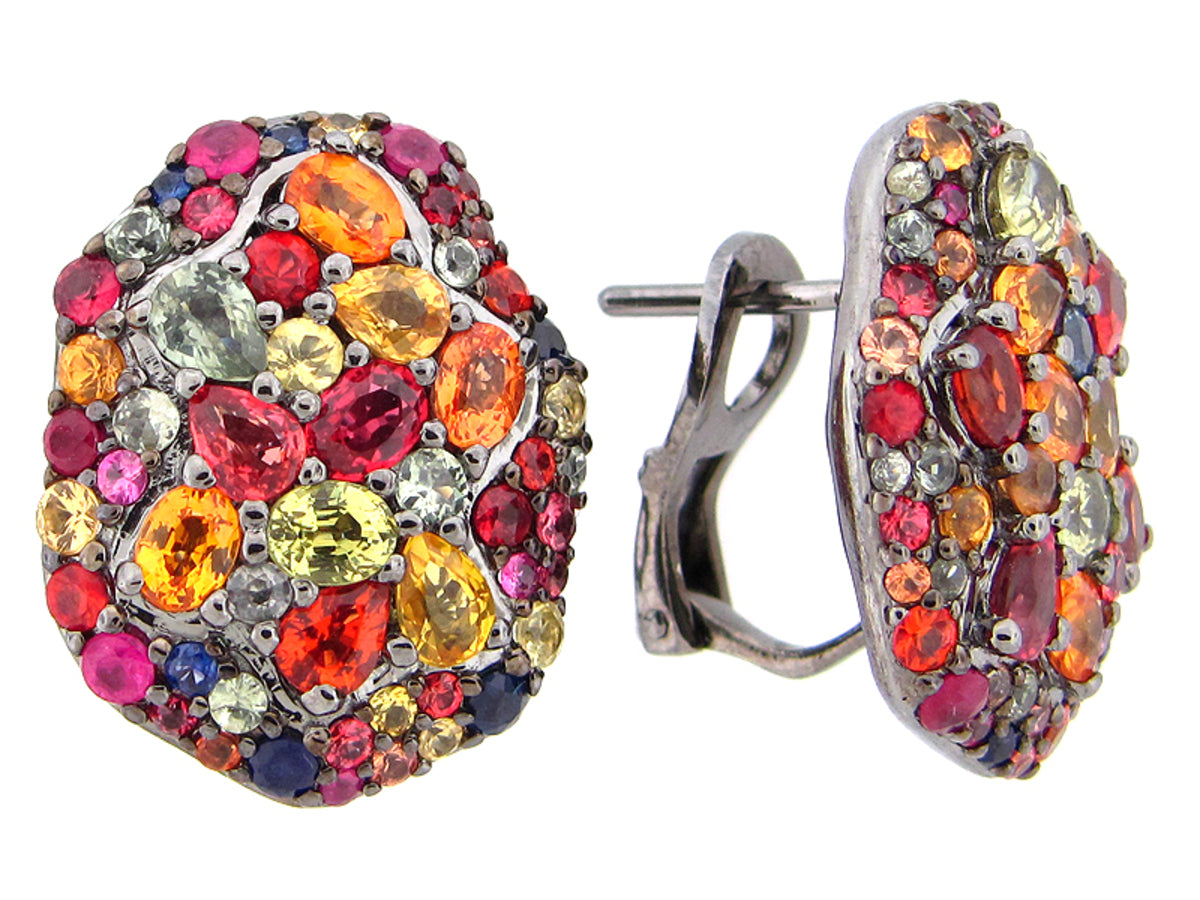 RAINBOW SAPPHIRE EARRING, BLACK FINISH, SILVER (H/U)