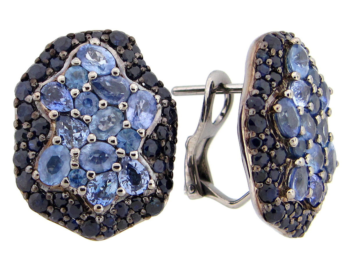 SAPPHIRE EARRING, BLACK FINISH, SILVER (H)