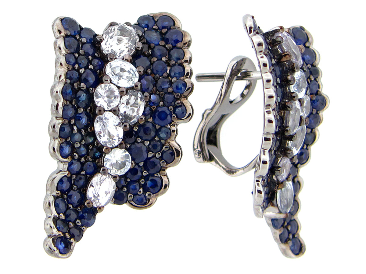 SAPPHIRE EARRING, BLACK FINISH, SILVER (H)