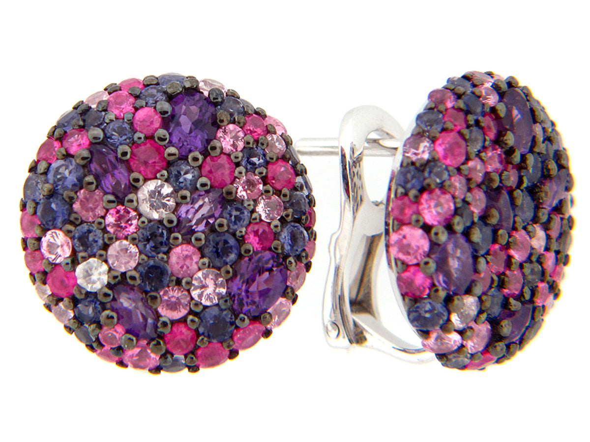 FANCY SAPPHIRE/IOLITE/AMETHYST EARRING, SILVER (E)
