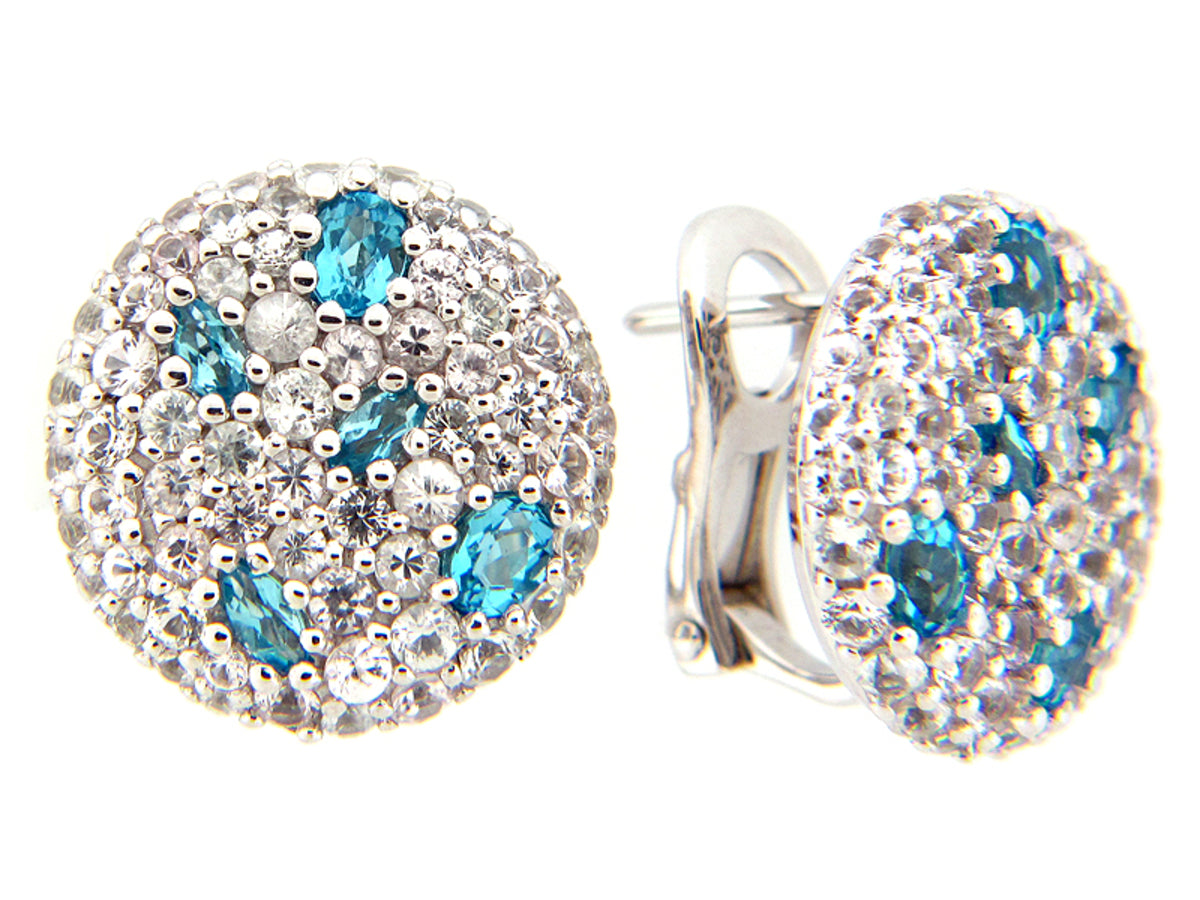 BLUE TOPAZ & WHITE SAPPHIRE EARRING, SILVER (R/E)