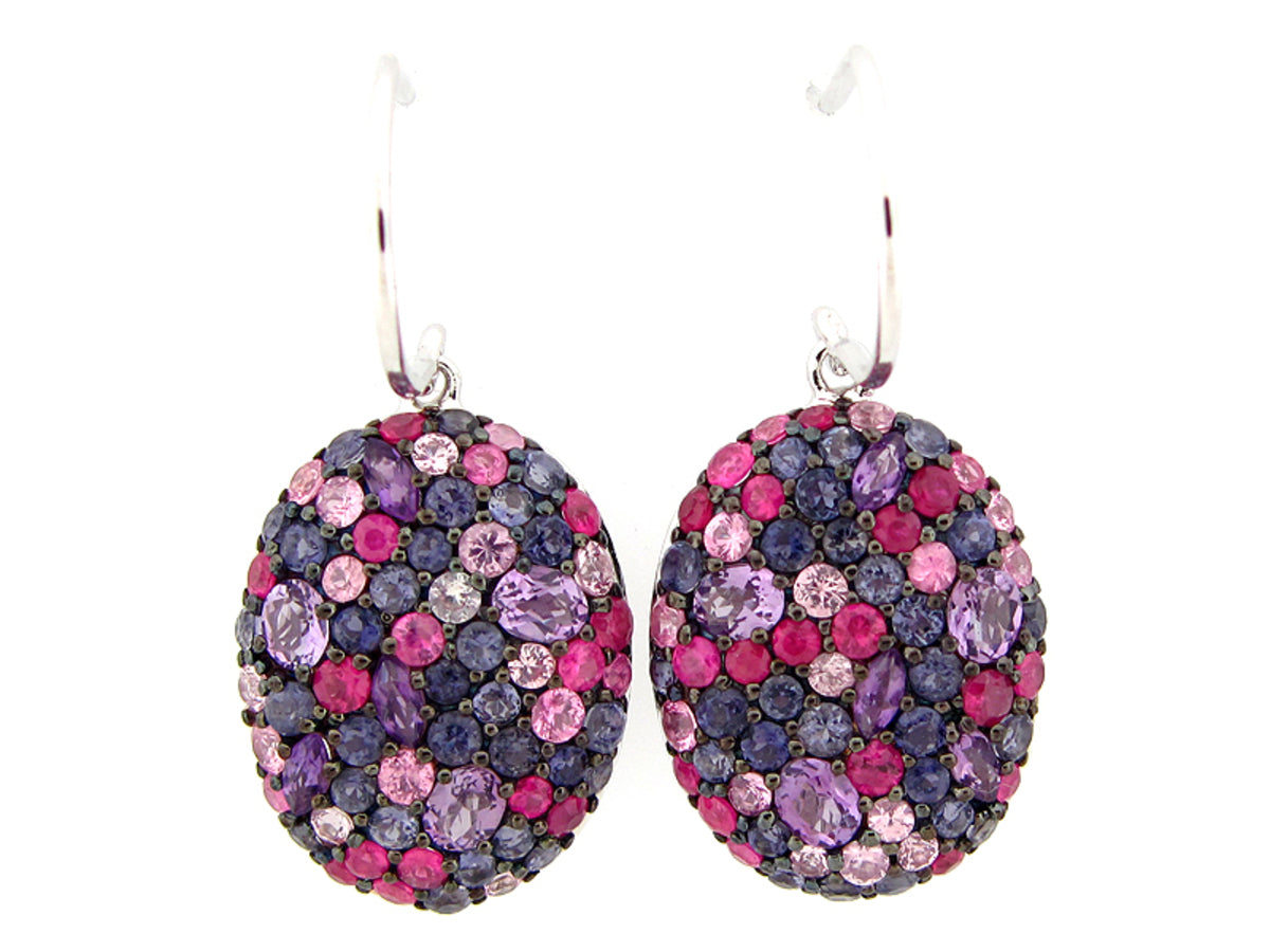FANCY SAPPHIRE/IOLITE/AMETHYST EARRING, SILVER (H)