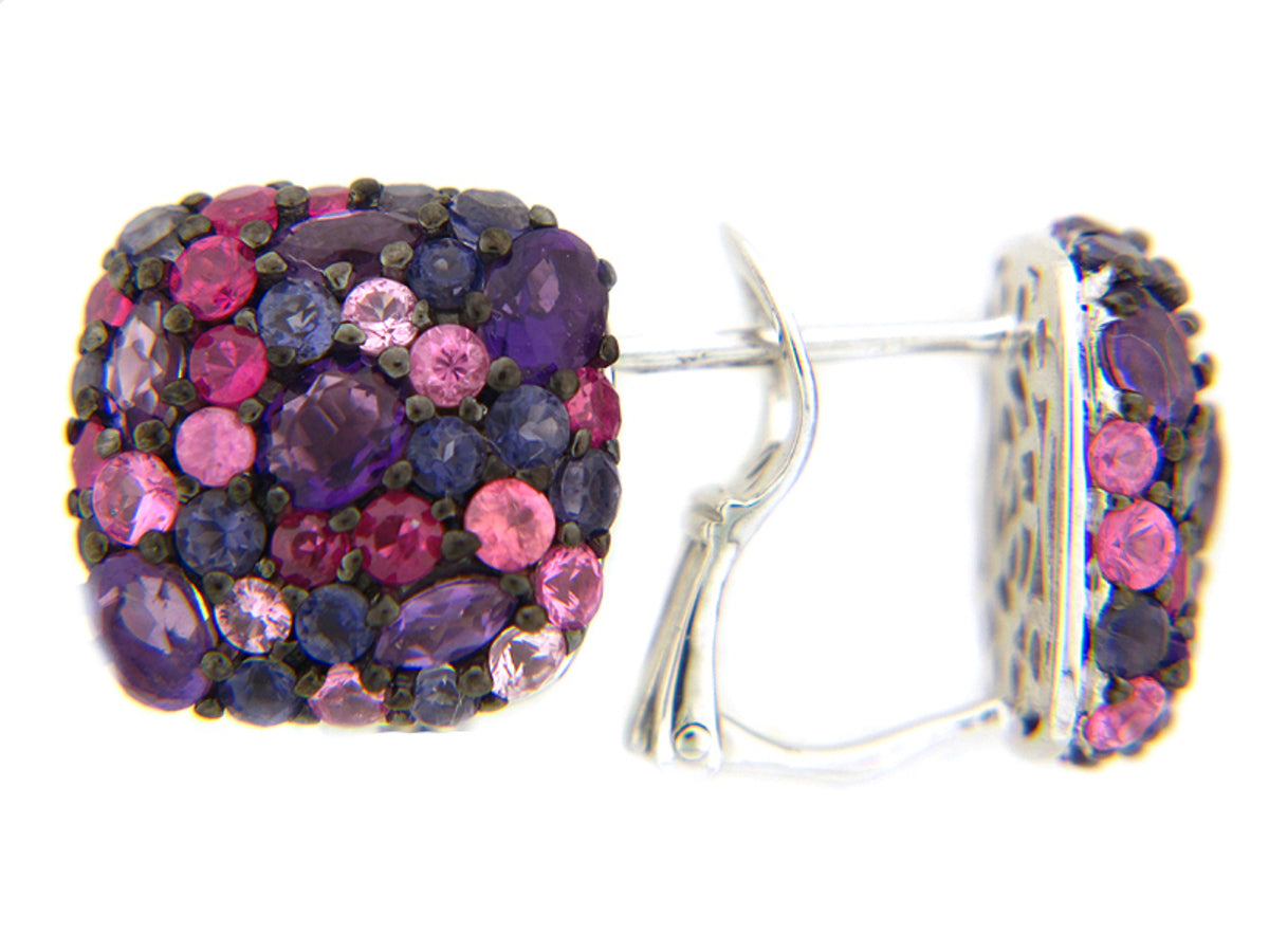 FANCY SAPPHIRE/IOLITE/AMETHYST EARRING, SILVER (E)