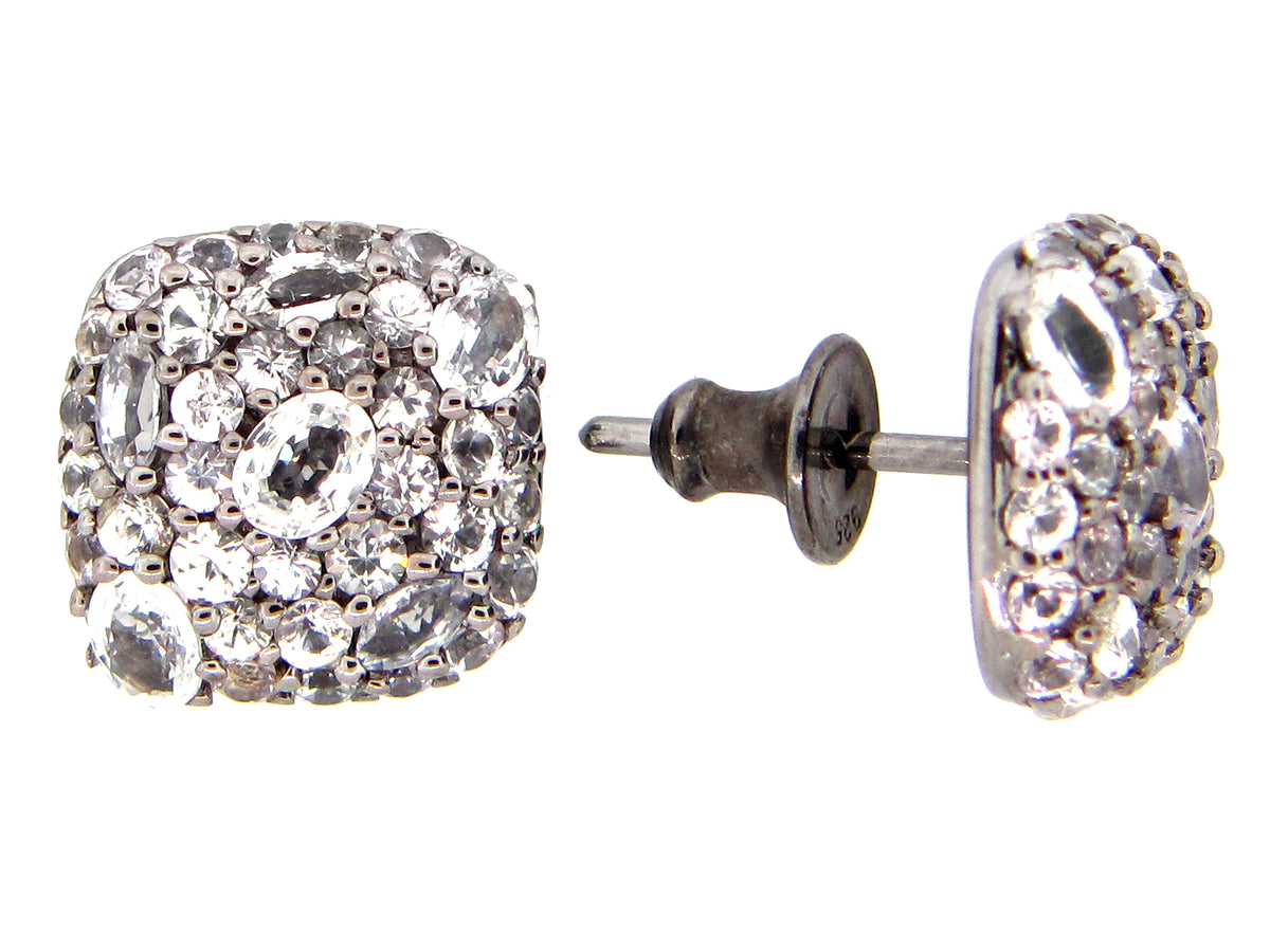 WHITE SAPPHIRE EARRING, BLACK FINISH, SILVER (H)
