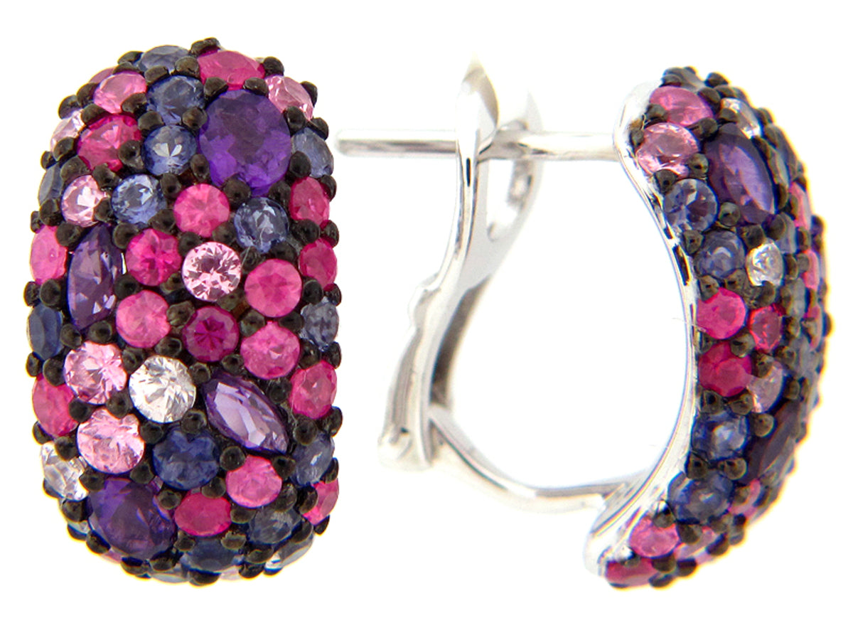 RAINBOW SAPPHIRE/IOLITE/AMETHYST EARRING, SILVER (E)