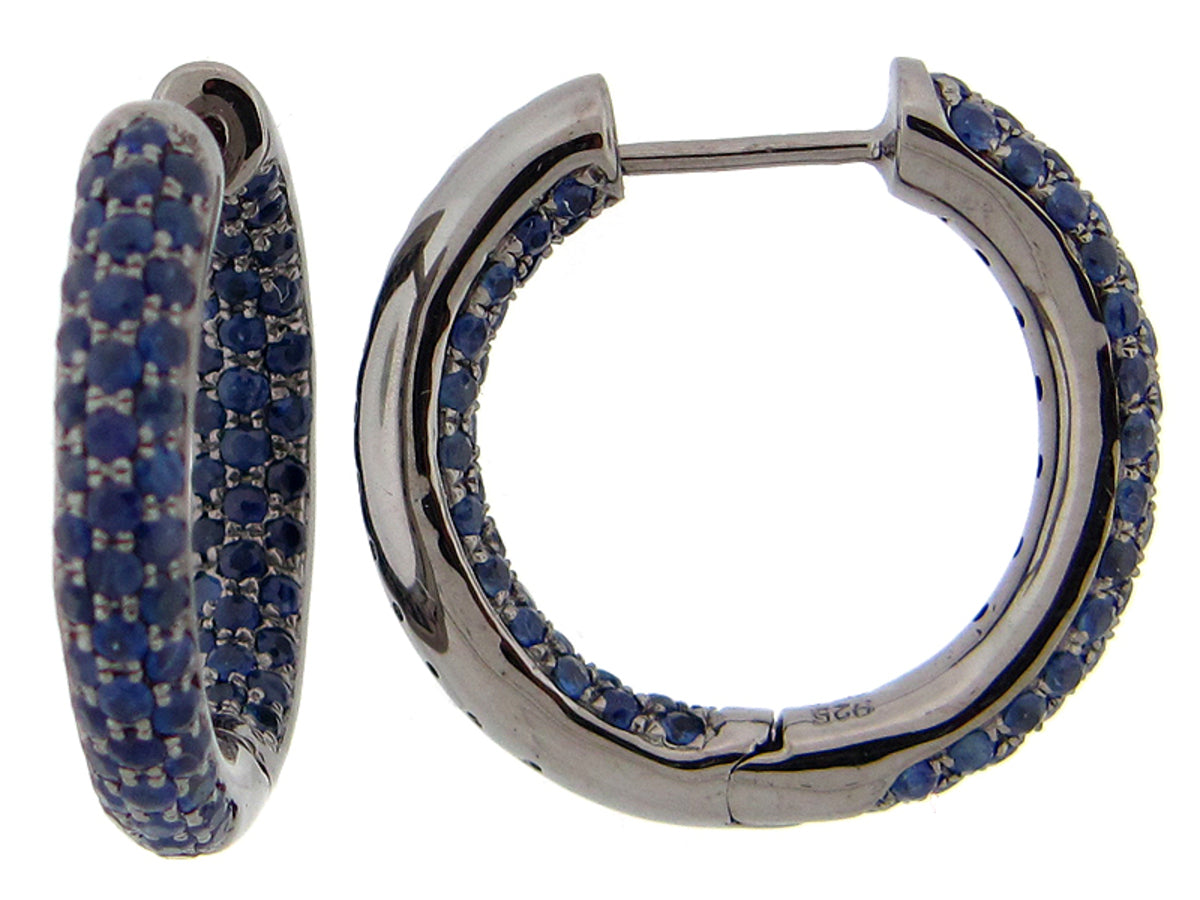 SAPPHIRE EARRING, BLACK FINISH, SILVER (E)