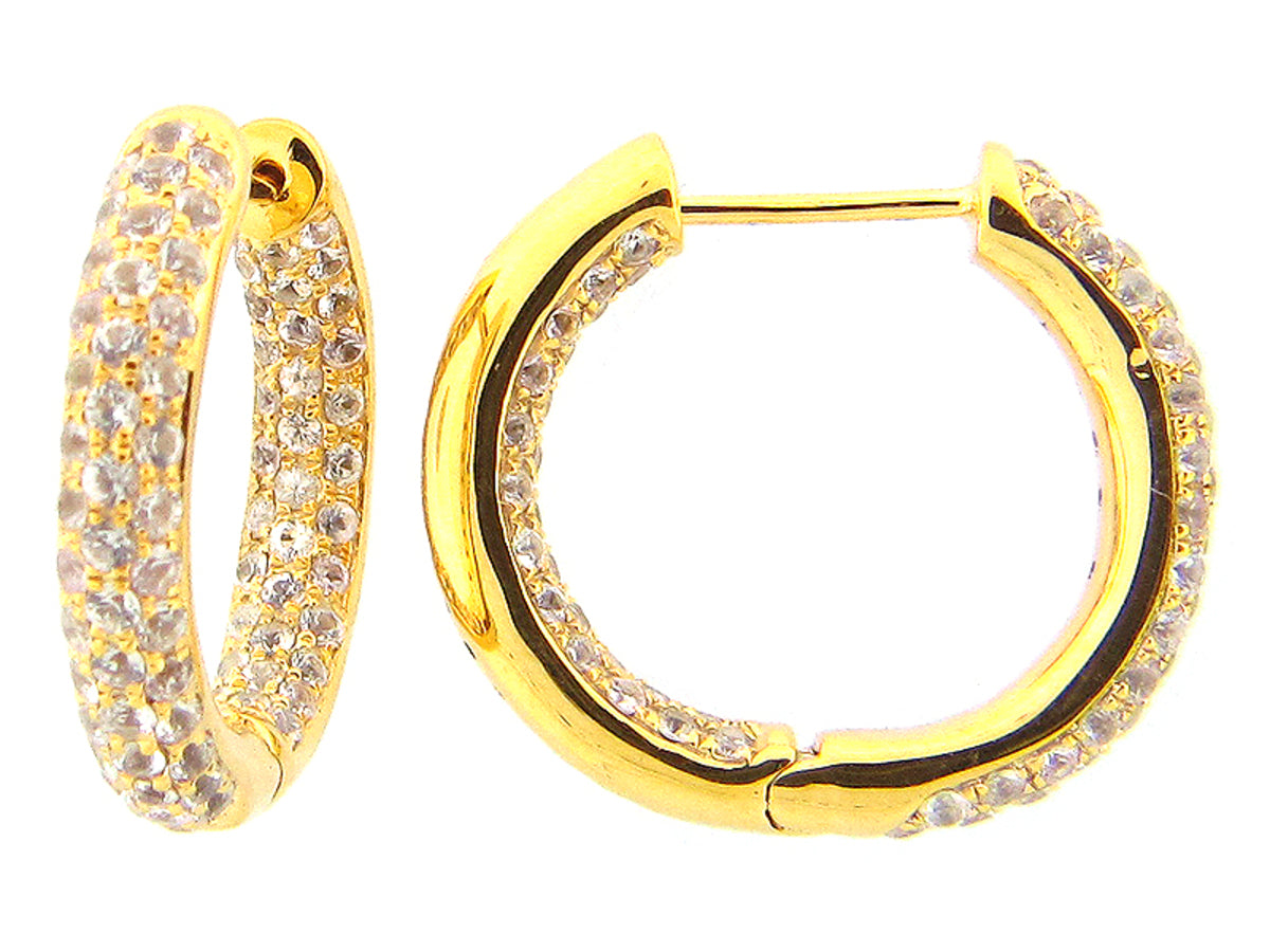 WHITE SAPPHIRE EARRING, YELLOW FINISH, SILVER (E)