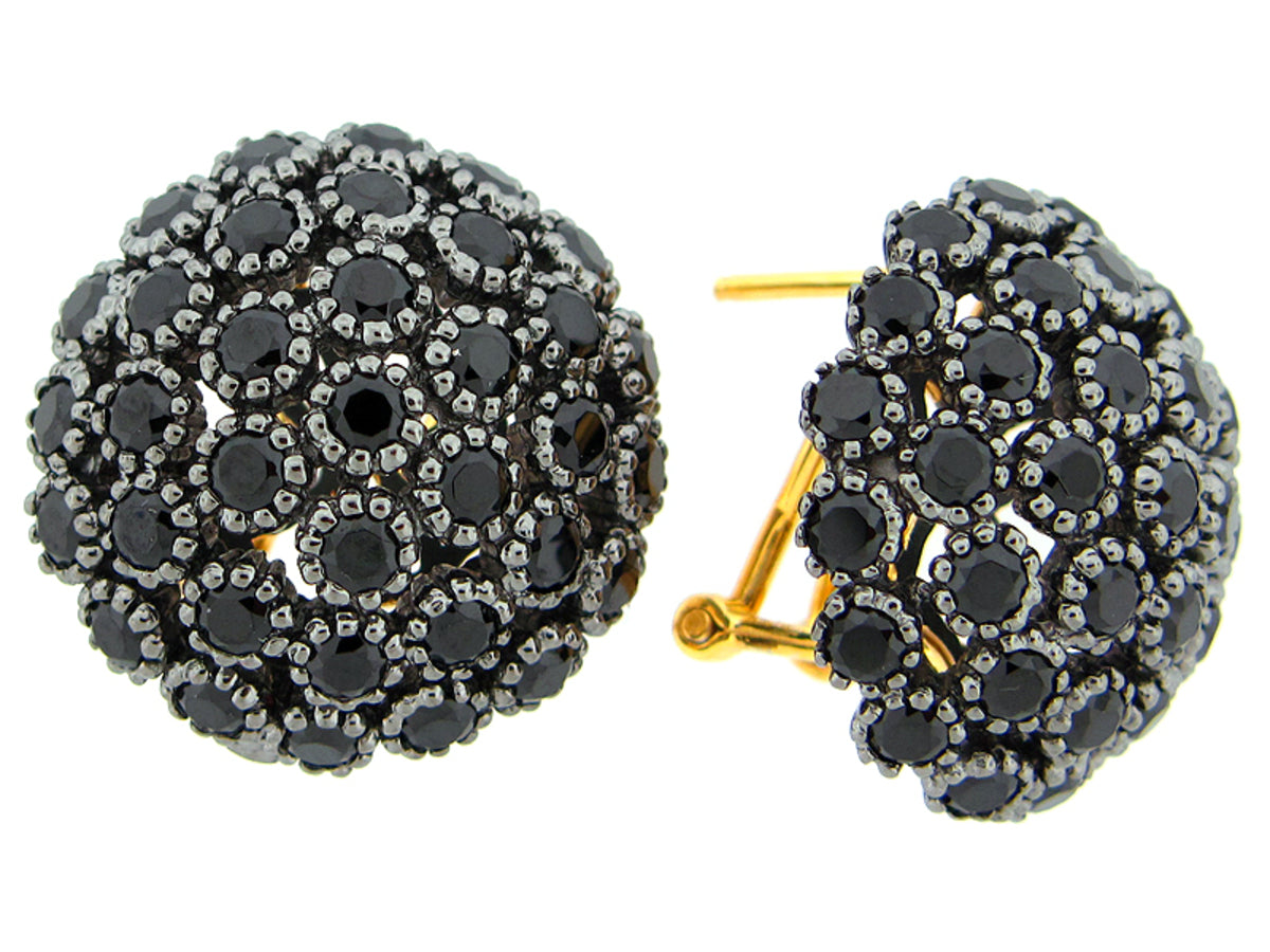 BLACK SPINEL EARRING, SILVER, YELLOW FINISH, (N)