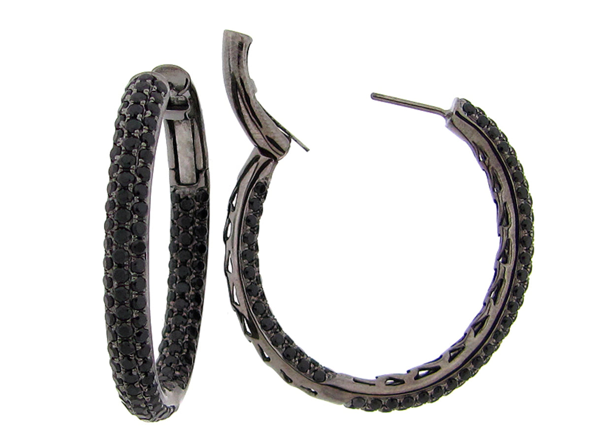 BLACK SPINEL EARRING, BLACK FINISH, SILVER (N)