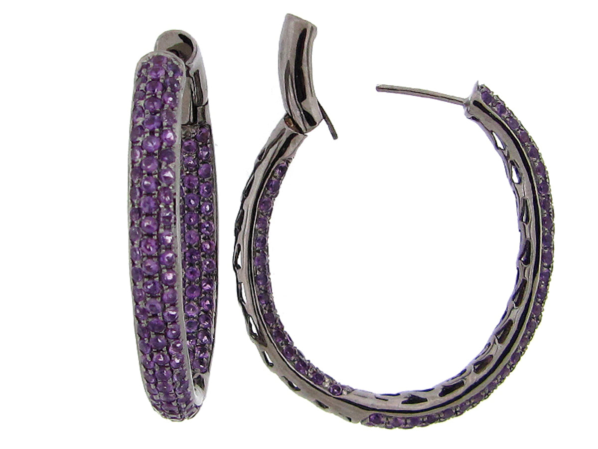 AMETHYST EARRING, BLACK FINISH, SILVER (H)