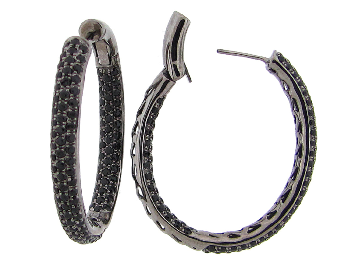 BLACK SPINEL EARRING, BLACK FINISH, SILVER (N)