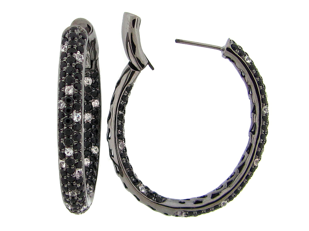 BLACK SPINEL & WHITE SAPPHIRE EARRING, BLACK FINISH, SILVER (N/H)