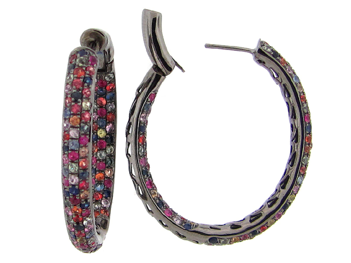 RAINBOW SAPPHIRE EARRING, BLACK FINISH, SILVER (H/U)
