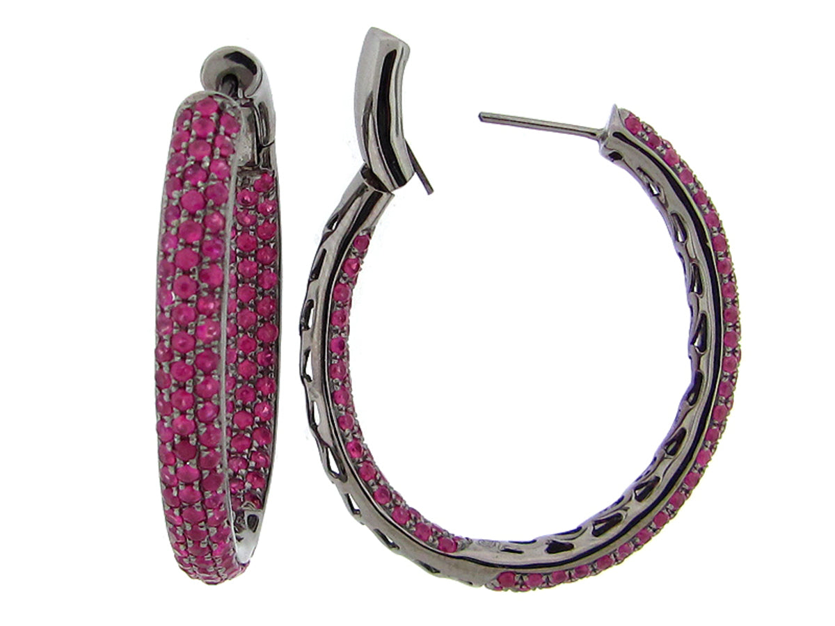 PINK SAPPHIRE EARRING, BLACK FINISH, SILVER (H)